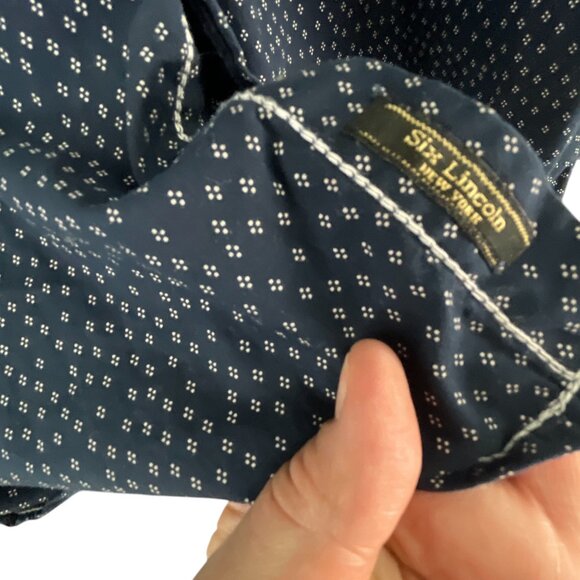 Six Lincoln Mens Navy Button-Up Shirt With White Micro Dot Print Size 4X Casual - Picture 5 of 9